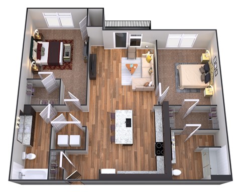 Floor plan for 2 beds, 2 baths, 1080 sqft